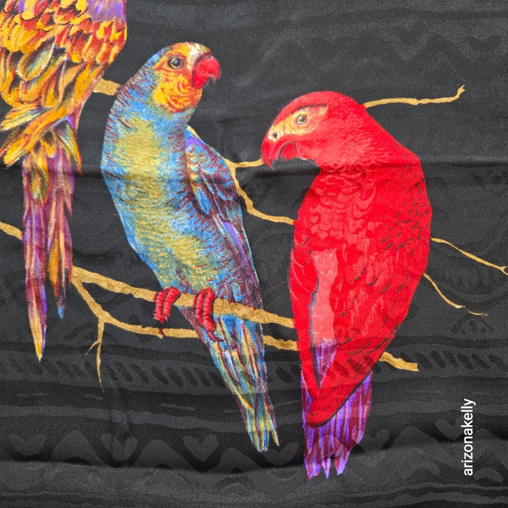 Vismara Silk Scarf with Parrots in Tree and Neat Hidden Detail Birds Chicks - Picture 4 of 13